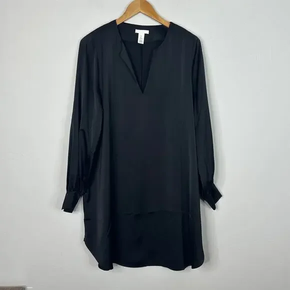 H&M Black Long Sleeve Shift V-Neck Dress - Picture 2 of 7